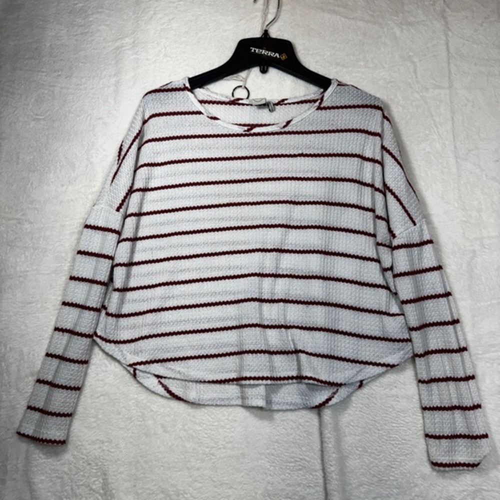 Paper Crane Shirt Womens Size Large Striped White Cropped Oversized Waffle knit